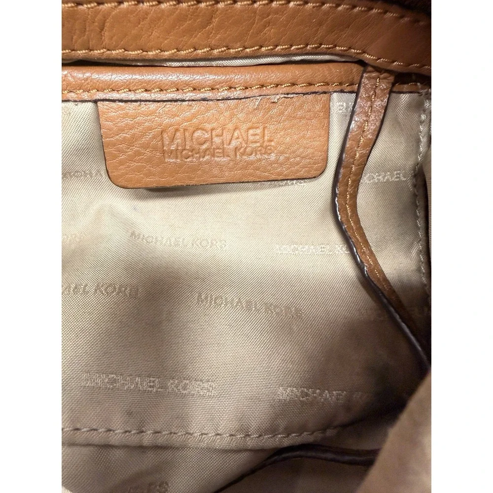 Michael Kors Lupita Large Hobo Bag Cognac Brown Pebbled Leather Crossbody